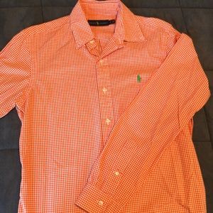 Orange checkered Ralph Lauren button up shirt